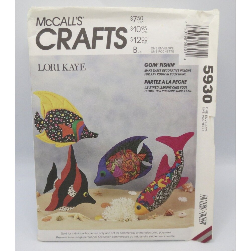 McCall's Crafts 5930 Tropical Fish Pillows Multi-Size 1992 Decor